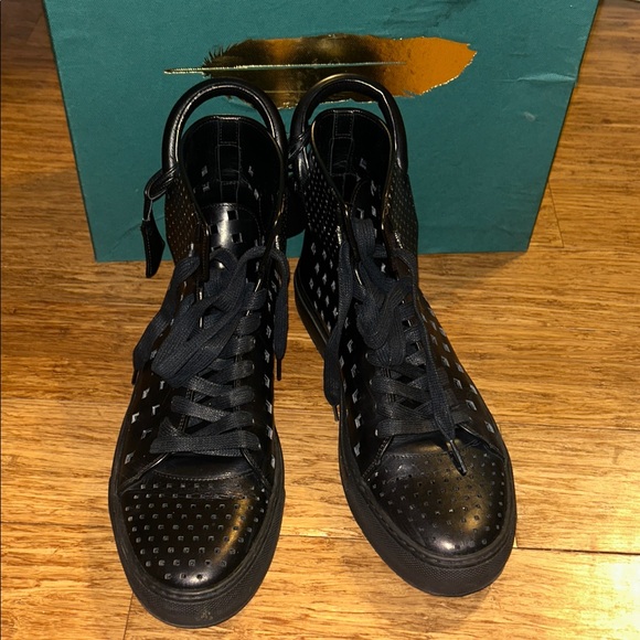 BUSCEMI 125MM Square Hole Black Perforated Leather Sneakers Size 43/10